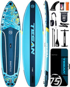 11'6x35'' Extra Wide Inflatable Paddle Board,All-Round Ultra Stable Stand Up Paddleboards with Plus Kits for 450lb/3 People/Family,Dual Bungees, Camera Mount, 100L Backpack, Dual-Action Pump