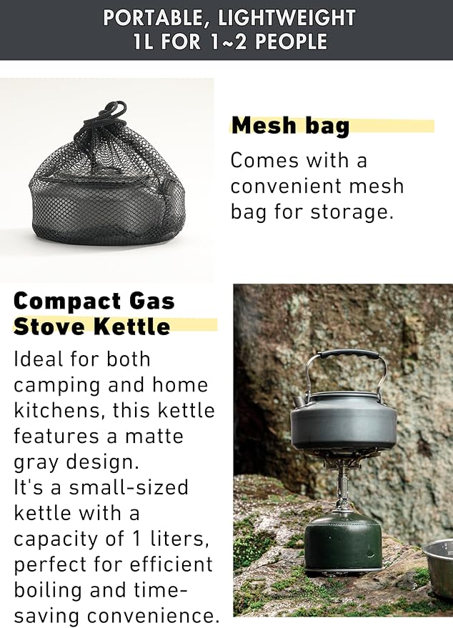 CAMPINGMOON Camping Kettle 1L Portable Ultra-Light Coffee Tea Pot S1000