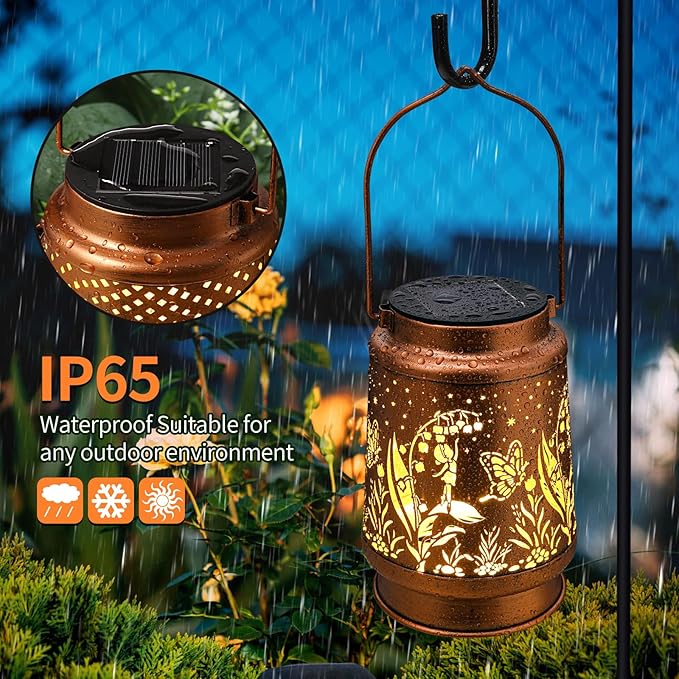 Solar Lanterns Outdoor Waterproof Butterfly Fairy Garden Decorations Gifts for Women Gifts for Mom Grandma Birthday Gifts Hanging Solar Lanterns Outdoor for Garden Decoration, Patio, Lawn, Passageway