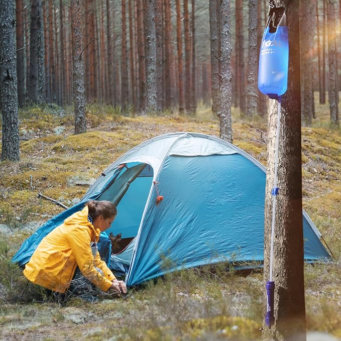 Membrane Solutions Gravity Water Filter 1 Gallon, NSF/ANSI 42&372&401 Certified, 0.1μm Versatile Water Purifier Camping with Adjustable Tree Strap Storage Bag, Survival Gear for Emergency Preparedness