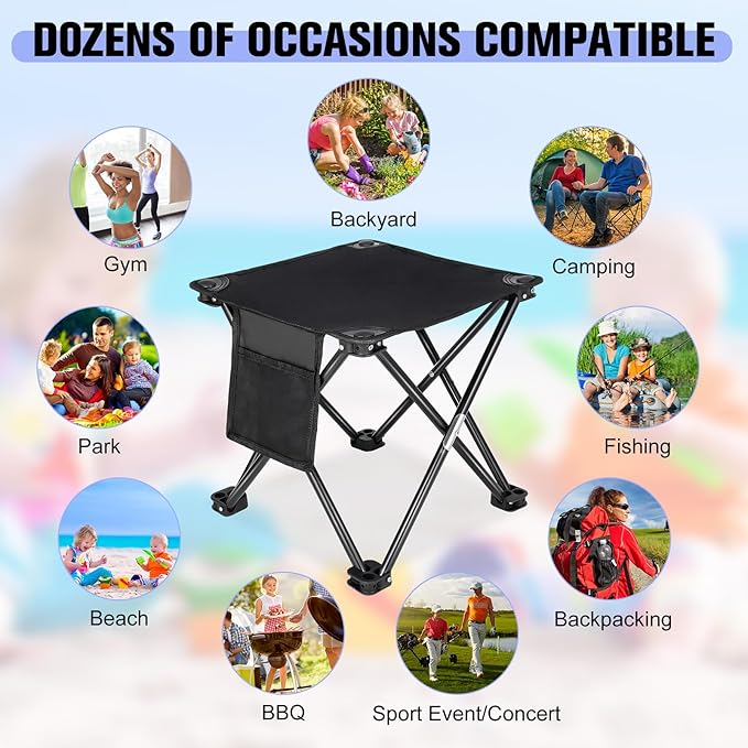KABOER 2 Pack Folding Camping Stool Portable Outdoor Camping Chair for Fishing BBQ Hiking Gardening and Beach,Travel with Carry Bag(Black)