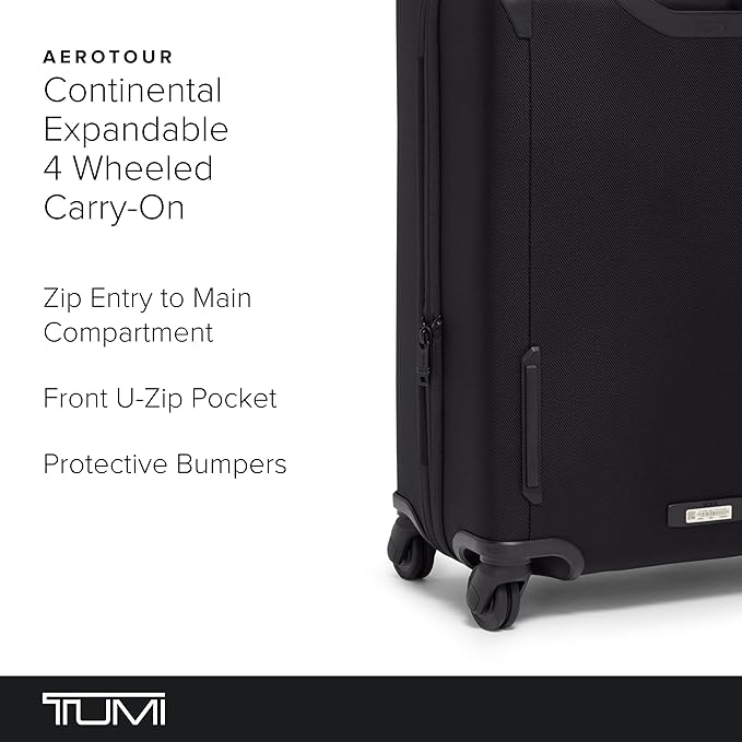 TUMI - Aerotour 4 Wheel Expandable Luggage - Men's and Women's Lightweight Business and Leisure Travel Suitcase - 21.75" Continental Expandable Carry-On, Black
