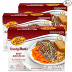 KJ Poultry Kosher Ready Meals - Beef Rib Steak & Kugel, MRE Meat Meals Ready to Eat, Shabbos Food (3 Pack) Prepared Entree Fully Cooked, Shelf Stable Microwave Dinner Travel Military Camping Survival