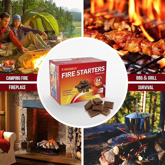 Fire Starter Squares 192 - Fire Starters for Fireplace,Chimney,BBQ Grill,Camping Fire,Wood Stove - Water Resistant and Safe Odourless - Camping Accessories