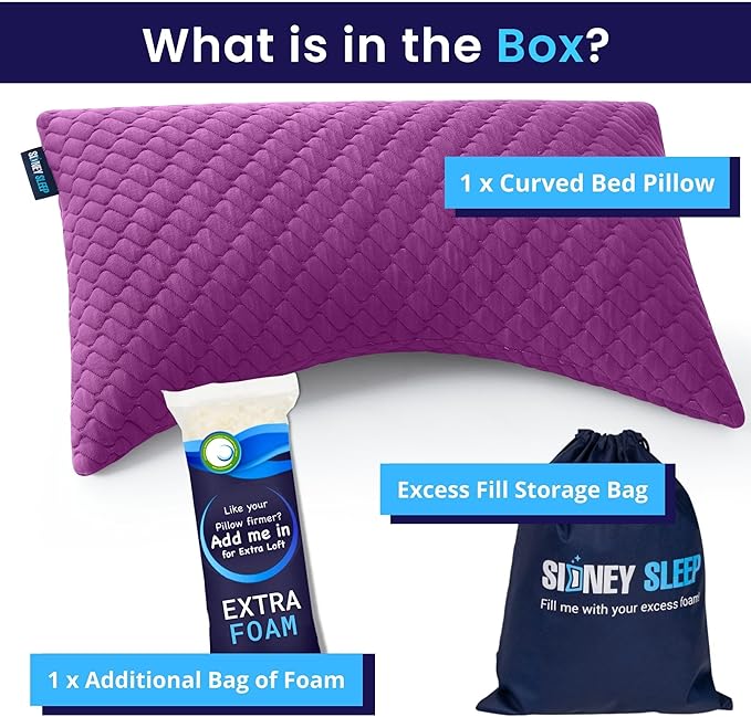 Sidney Sleep Pillow for Side and Back Sleepers - Comfort for Neck and Shoulder Pain - Adjustable and Customizable Shredded Memory Foam Filling - Queen Size - Additional Foam Fill Included (Magenta)
