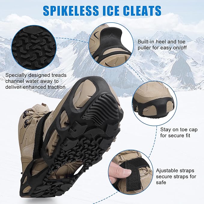 Spikeless Ice Cleats,Anti-Slip Snow Winter Traction Grips Crampoms for Slick Wet Surface Indoor Outdoor Use Ice Shoes Grippers Rubber Tread Overshoes
