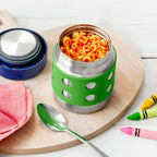 LunchBots Thermal 8 oz Triple Insulated Thermo - Hot 6 Hours or Cold 12 Hours - Leak Proof Thermo Soup Jar - All Stainless Interior - Navy Lid - Green Dots