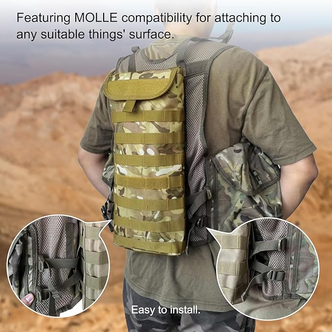 5L Hydration Pack, Water Backpack with 3L Water Bladder, MOLLE System for Outdoor Hiking, Biking, Running