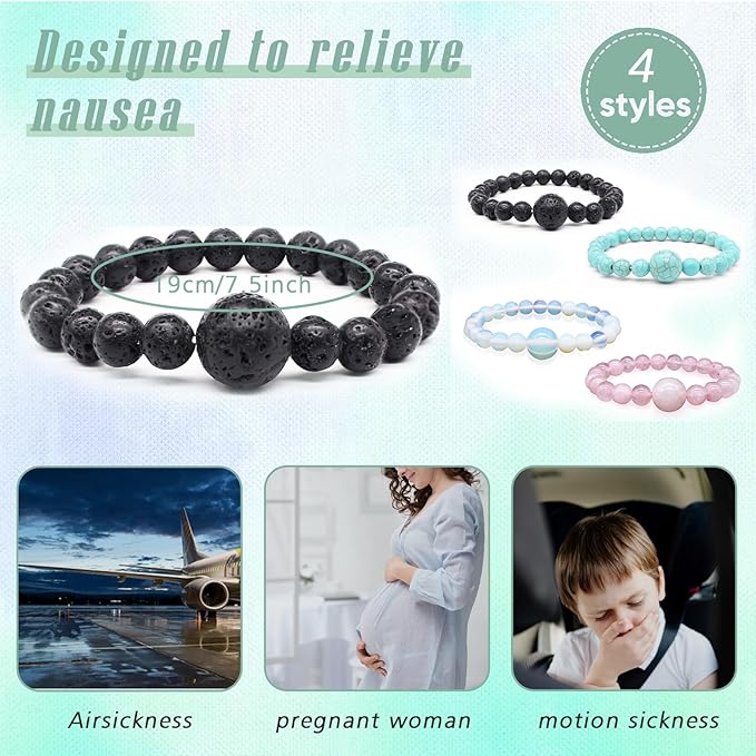 Hion Motion Sickness Bands Anti Nausea Acupressure Wristband Anti Nausea Bracelet for Motion Sickness and Morning Sickness（YC-SL-4PCS-aAY-1）