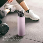 SipX™ Triple-Insulated Stainless Steel Water Bottle 40oz. With 3 Lids, BPA-Free Reusable Insulated Water Bottle Keeps Cold 24 Hours, Metal Water Bottle Made Of Sustainable Material For Hiking & Biking