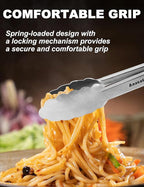 Anaeat Premium Kitchen Locking Tong Set of 3 - Heavy Duty Stainless Steel Food Tongs with Long Handle & Non-Slip Silicone Grip for Cooking, Baking, Grilling - Heat Resistant up to 480°F