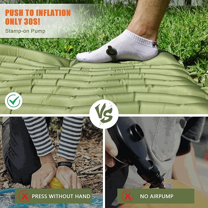 Single Self-Inflating Camping Mattress, with Pillow and Built-in Foot Pump, Comfortable & Portable for Backpacking, Hiking and Camping with Portable Storage Bag