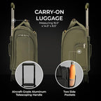 Briggs & Riley Cabin Spinner - Carry On Luggage for Travel, Suitcases with Wheels, Softside Rolling Bag for Men & Women, Fits Under Plane Seat, Interlocking Handle - Baseline Collection, Olive