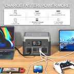 Portable Power Station, 384Wh LiFePO4 Battery Backup, 600W(1800W Peak) Solar Generator with 10 Outlets,UPS Function, Solar Power Station for Home Emergency,Camping,RV, Music Player&LED Lights