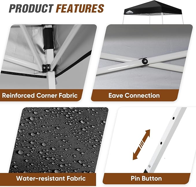 EAGLE PEAK 8x8 Slant Leg Pop-up Canopy Tent Easy One Person Setup Instant Outdoor Beach Canopy Folding Portable Sports Shelter 8x8 Base 6x6 Top (Black)