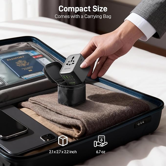 Epicka Pulse Duo 45W Universal Travel Adapter, International Power Adapter with PD & QC 3.0 Fast Charging for 2 Devices Simultaneously, European Travel Plug Adapter, Travel Essentials (Black)