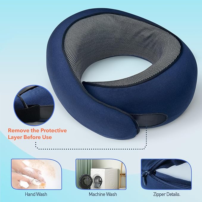 Travel Pillow | High-Density Memory Foam Pillow with 360° Surround Support. Ergonomically Designed. Ideal for Airplane Travel and Home Use.