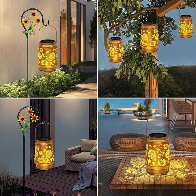 TEDOF Sunflower Hanging Solar Lanterns Outdoor Waterproof,Garden Decor Outside for Yard Patio Backyard Porch Lawn Front Tree, Mothers Day Gifts for Women Mom Grandma