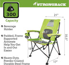 STRONGBACK Elite Folding Camping Lawn Lounge Chair Heavy Duty Camp Outdoor Seat with Lumbar Support and Portable Carry Bag - Lime/Grey