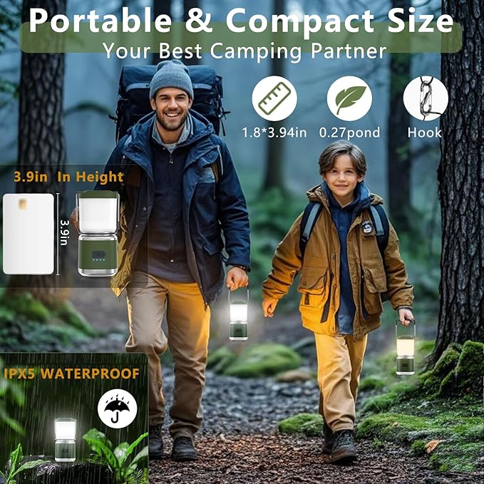 LED Camping Lantern Rechargeable, 2000LM Small Camping Lights Lantern with Redlight&20Hours Runtime&Stepless Dimming, Hurricane Emergency Lights for Power Outages, Waterproof, Camping Essentials,4pcs