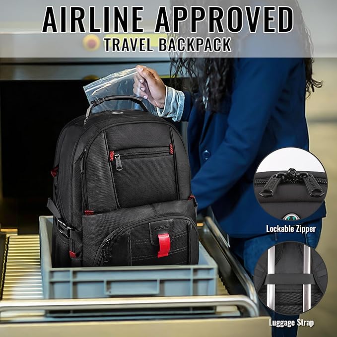 YOREPEK Large Backpack for Men, Extra Large Laptop Backpacks for Men Women, Water Resistant Travel Backpack Airline Approved Business Work Bag with USB Charging Port Fits 17 Inch Computer, Black