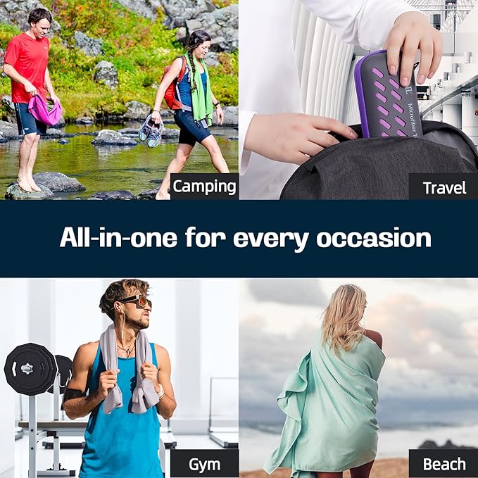 BAGAIL Camping Towel with EVA Case, Compact & Ultra Soft Microfiber Travel Towel - Super Absorbent & Lightweight Quick Dry Towels for Sports, Beach, Gym, Backpacking, Hiking and Yoga