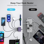 USB C Fast Charger, 100W GaN 6 Port Type C Charging Station Hub Block Cube, USB C Wall Charger Power Strip Adapter Plug for iPad iPhone 16 15 14 13 12 Pro Max Pixel Note Galaxy, 5ft Cord