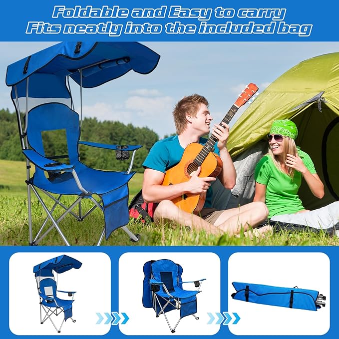 Portable Folding Camping Chair - Lightweight, Durable Outdoor Chair for Camping, Fishing, Beach, Lawn, and More - Comfortable Folding Chairs for Outside Activities(Blue+RED)