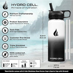 HYDRO CELL Stainless Steel Insulated Water Bottle with Straw - For Cold & Hot Drinks - Metal Vacuum Flask with Screw Cap and Modern Leakproof Sport Thermos for Adults (Black/White 18oz)