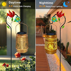 2 Pack Solar Lanterns Outdoor Waterproof,Hanging Metal Cardinal Garden Decor for Outside,Patio,Landscape,Walkway, Mothers Day Gifts for Women Mom Grandma