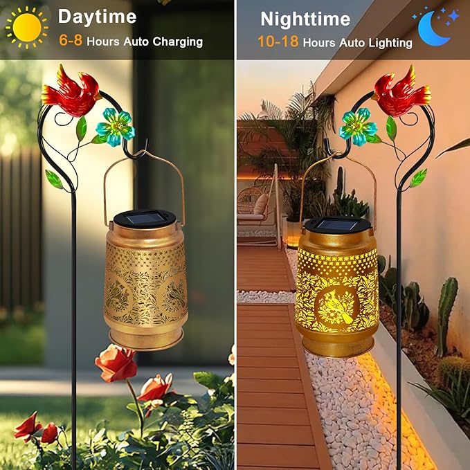 TEDOF Cardinal Solar Lanterns Outdoor Waterproof,Cardinal Mothers Day Gifts for Women,Men,Metal Solar Garden Lights for Yard,Patio,Lawn,Tabletop,Pathway,Landscape,Garden