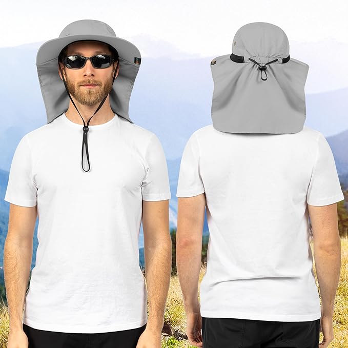 SUN CUBE Sun Hat for Men, Wide Brim Fishing Hat Neck Flap Cover Men, Women, Hiking, Camping, Sun Protection UV, Gardening