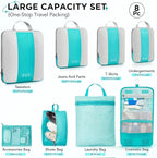8 Set Compression Packing Cubes for Travel Essentials,Compressible Expandable Packing Cubes for Suitcase,OlarHike Luggage Organizer Bags for Travel,Handy Helper for Organizing Clothes(Blue Green)