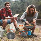 15pcs Camping Cookware, 1.7L Pot, 7inches Pan, 0.8L Kettle Set with Plates Stainless Steel Forks Knives Spoons Camping Cookware Mess Kit for Hiking,Camping,Backpacking,Outdoor Cooking