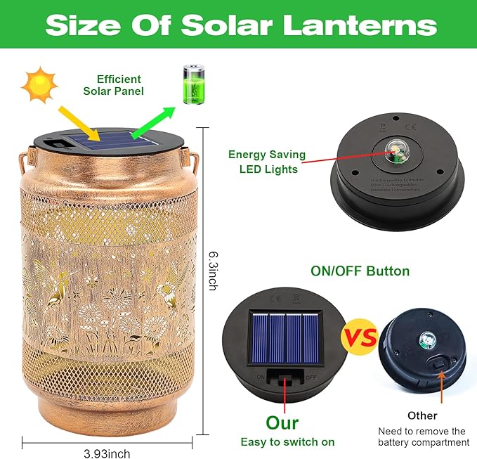 2 Pack Hummingbird Solar Lanterns Outdoor Waterproof Garden Decor, Birthday Gifts for Women Mom Grandma, Metal Hanging Solar Lights for Outside Yard Patio Pathway Backyard