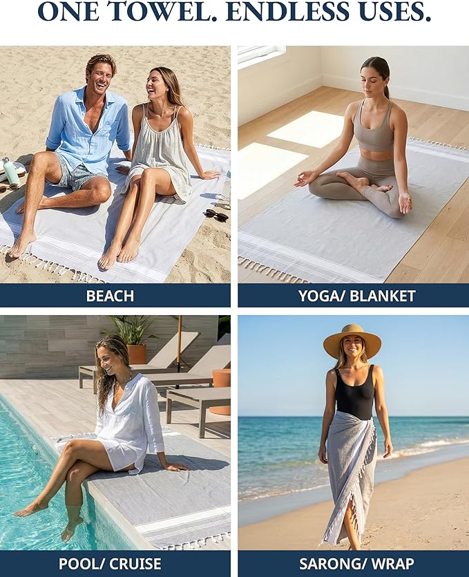 LANE LINEN Extra Large Beach Towels 2 Pack – Oversized 39"x71", Pre-Washed, Quick Dry, Sand-Free & Absorbent Pool Towels, Stylish & Lightweight for Women – Grey