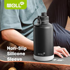 Water Bottle 64 oz Stainless Steel Vacuum Insulated Sports Water Bottle with Spout Lid- Metal Leak Proof Travel Wide Mouth Water Flask (Black)