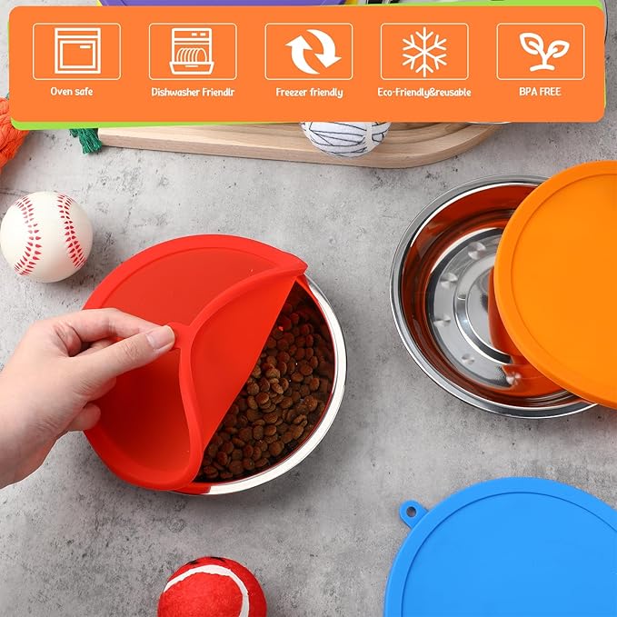 Patelai 24 Pcs Stainless Steel Dog Bowls with Silicone Lids Portable Food and Water Dishes for Pets Sealable Containers for 6.3" for Cats & Small Dogs (Red,Blue,Green,Purple,Yellow,Orange)