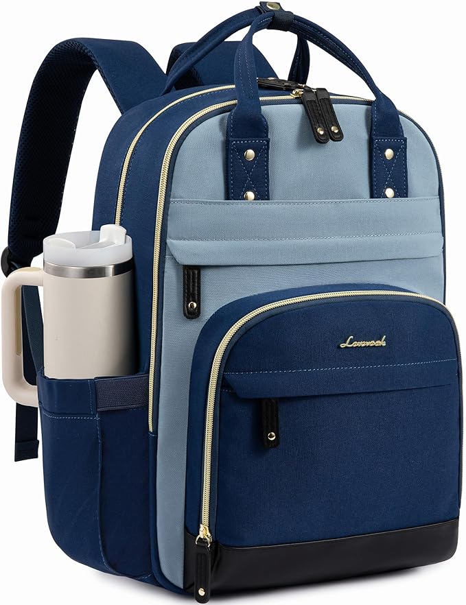 LOVEVOOK Laptop Backpack Women with Giant Tumbler Holder,18.4 inch Work Travel Backpack Computer Laptop Bag,Cute College Nurse Teacher Backpack Purse,Gift for Women & Men,Indigo blue-Mint green-Indigo