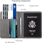 WALNEW Passport Holder for Travel, RFID Passport Cover Wallet for Women Men, PU Leather Passport Book Card Holder Case with Pen, Travelling Essentials for Flying