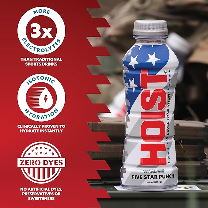 Hoist Premium Hydration Isotonic Electrolyte Drink, Powerful IV-Level Hydration, Five Star Punch, 16 Fl Oz (Pack of 12)