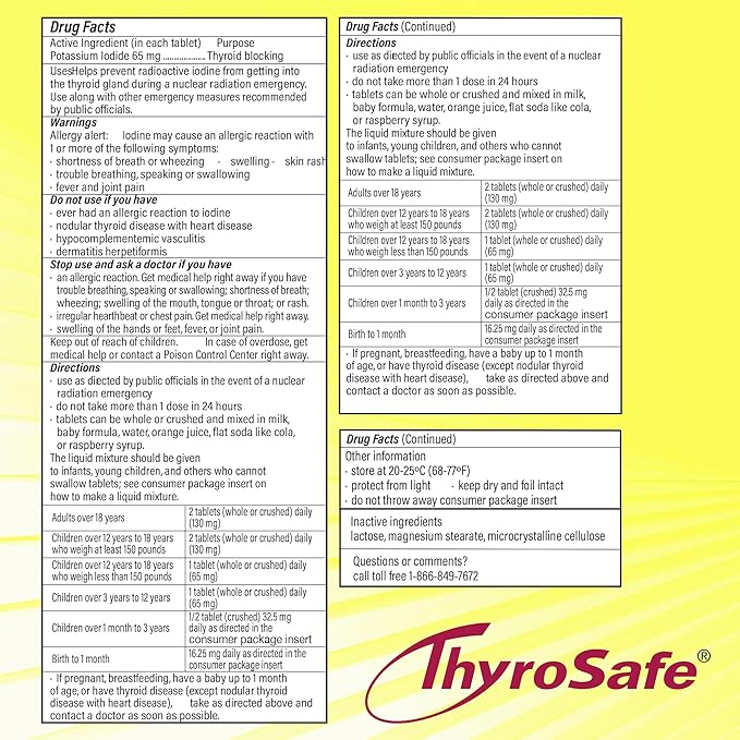 65mg Potassium Iodide Tablets (240 Pack) - Protects Your Thyroid from Nuclear Radiation Exposure