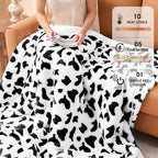 Cow Print Heated Electric Blanket Throw,50X60 Black Heating Blanket with 10 Heats Levels & 8 Hours Auto Off,Cute Cow Decor Stuff Soft Fleece Sherpa Blankets Warmer Gifts for Women Washable,ETL