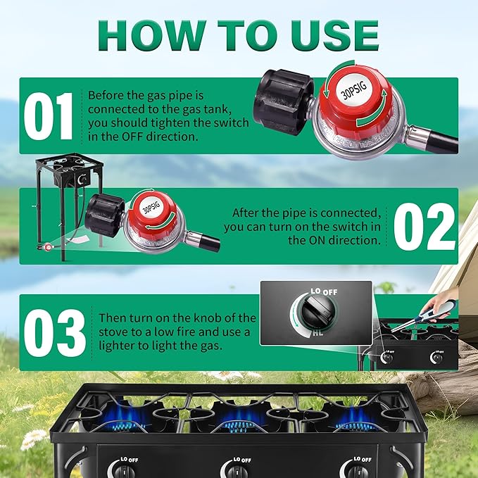 Outdoor Camping Stove, 130000 BTU, Propane Gas Cooker with Detachable Legs, High Pressure Single Burner, 30 PSI Regulator