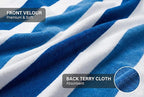 Velour Cabana Beach Towel 2 Pack, 30” x 60” Soft Plush Cotton Pool Towel, Absorbent Quick Dry Travel Towel for Beach, Pool, Spa (Classic Navy)