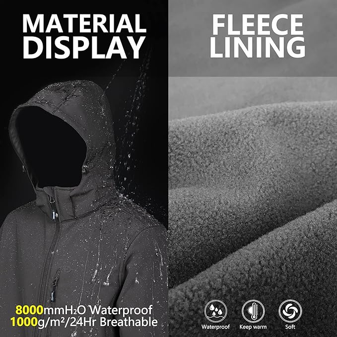 Outdoor Ventures Men's Lightweight Softshell Jacket Fleece Lined Hooded Water Resistant Winter Hiking Windbreaker Jackets