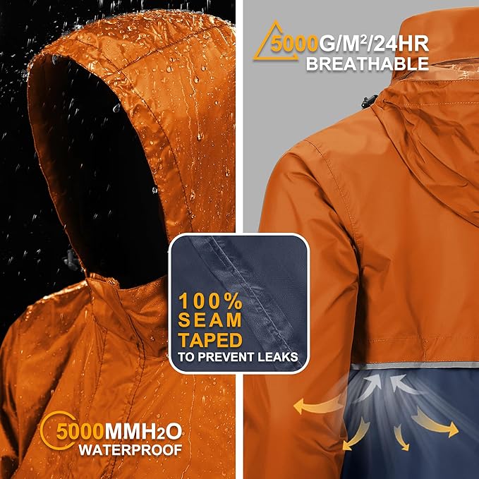 Outdoor Ventures Men's Rain Jacket Waterproof Lightweight Packable Rain Pullover for Hiking Golf Running