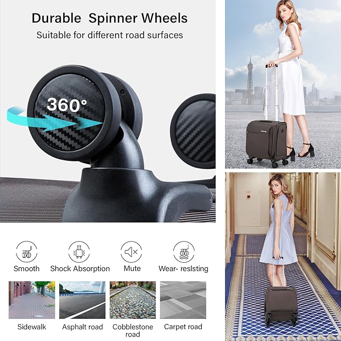 Hanke 16 Inch Underseat Carry On Luggage with Wheels Small Suitcase Softside Luggage Bags for Travel Lightweight Suitcases with Wheels Travel Luggage Personal Item for Men and Women.(Coffee)