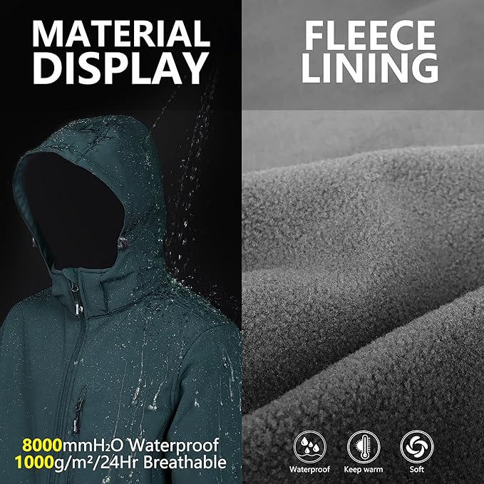 Outdoor Ventures Men's Lightweight Softshell Jacket Fleece Lined Hooded Water Resistant Winter Hiking Windbreaker Jackets