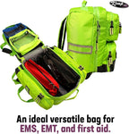 Kemp USA Ultimate EMS Backpack - Emergency Supplies - EMT Bag Fits BLS/ALS Equipment and D Tank Oxygen Cylinder - Multiple Grab Points, Chest & Waist Support Straps & Color-Coded Pouches (Neon Green)
